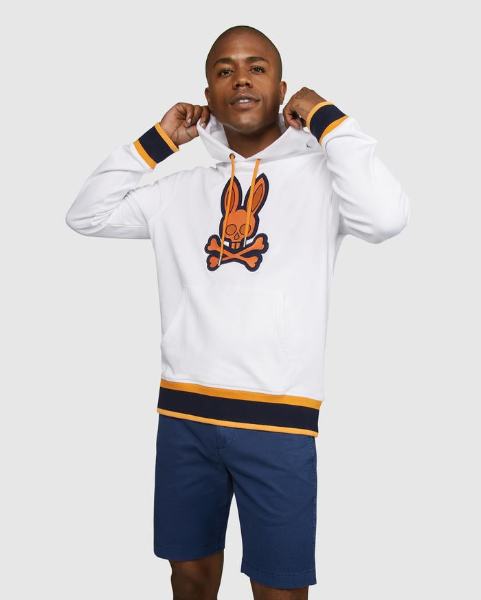 Psycho Bunny MENS CORBY TWILL LOGO HOODIE (White)