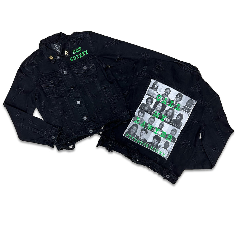 November Reine CALL MY LAWYER HAND SHREDDED DENIM JACKET (BLACK)