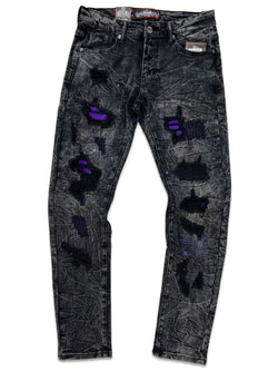 DenimiCity Rip & repair Black Snow Wash Denim (Black/Purple)