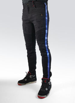 Preme Denim Rhinestone Buffalo Black Jeans (Blue Stripe)