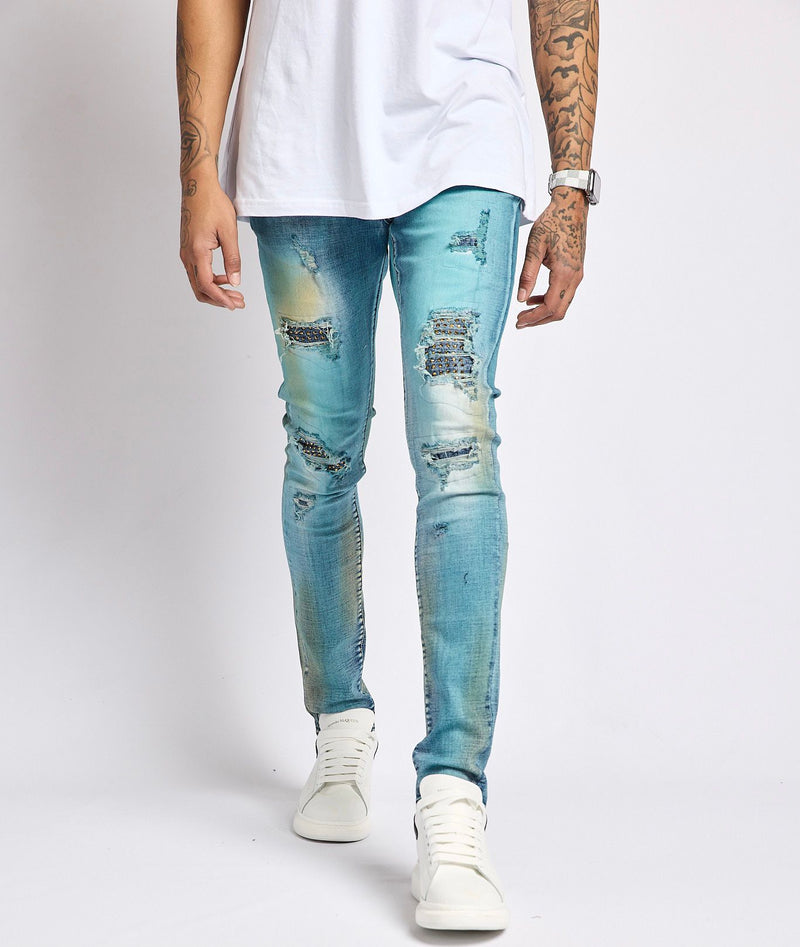 Damati Rip Rhinestone Denim (B Blue Wash)