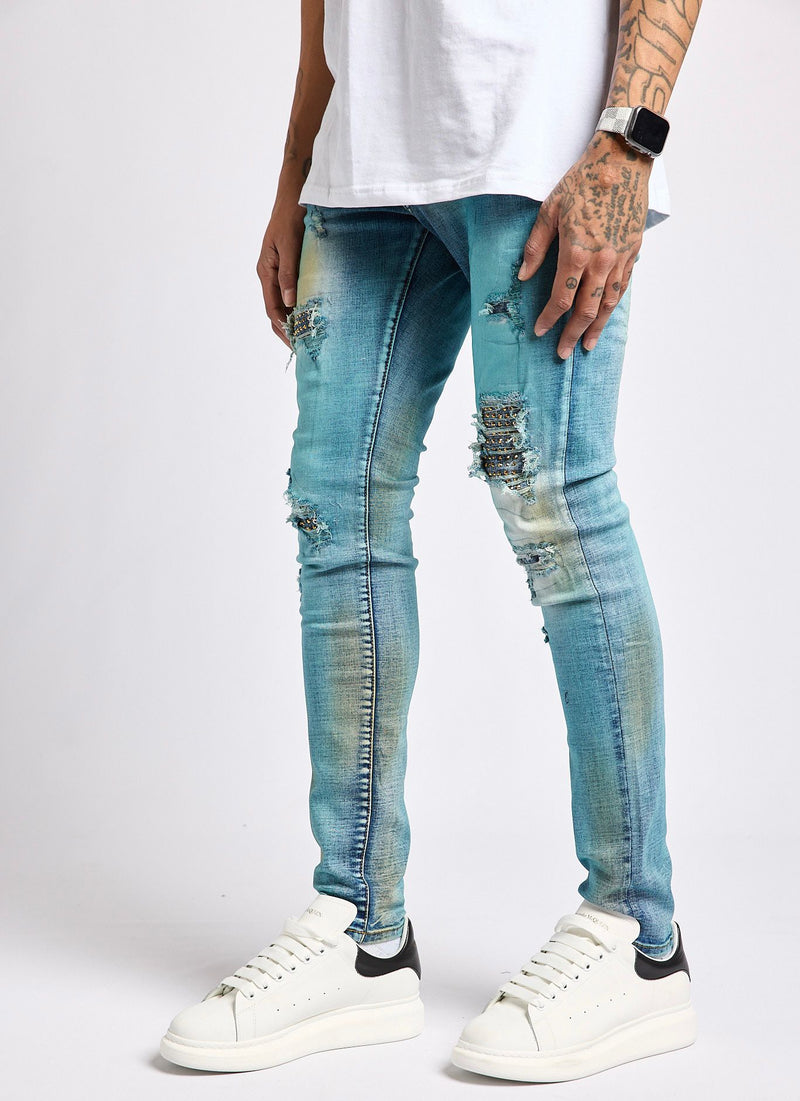 Damati Rip Rhinestone Denim (B Blue Wash)