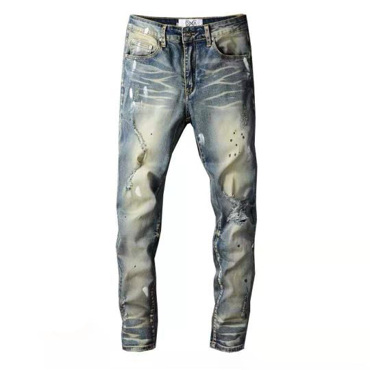 DNA Rips Denim Jeans (Black/White Paint Splatter)