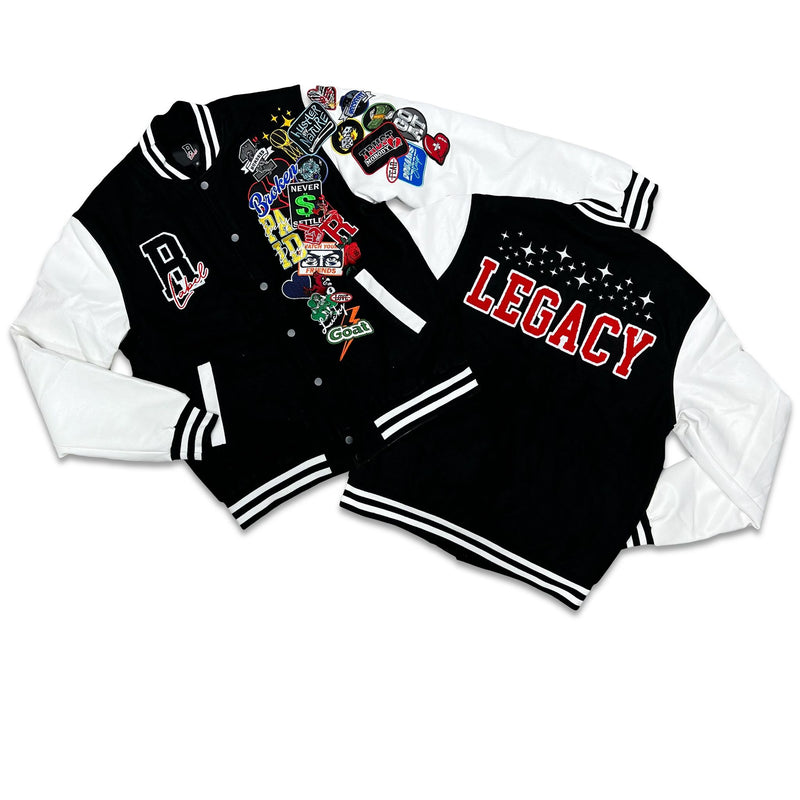 RETRO LABEL LEGACY VARSITY JACKET (BLACK/WHITE)