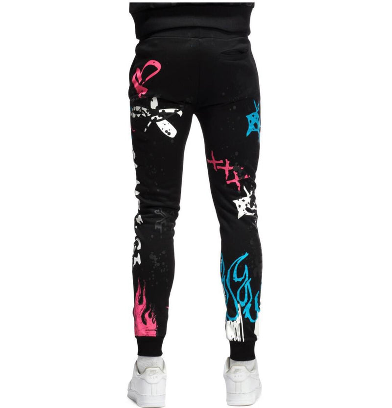 Smoke Rise Skull Graffiti Joggers (Black)