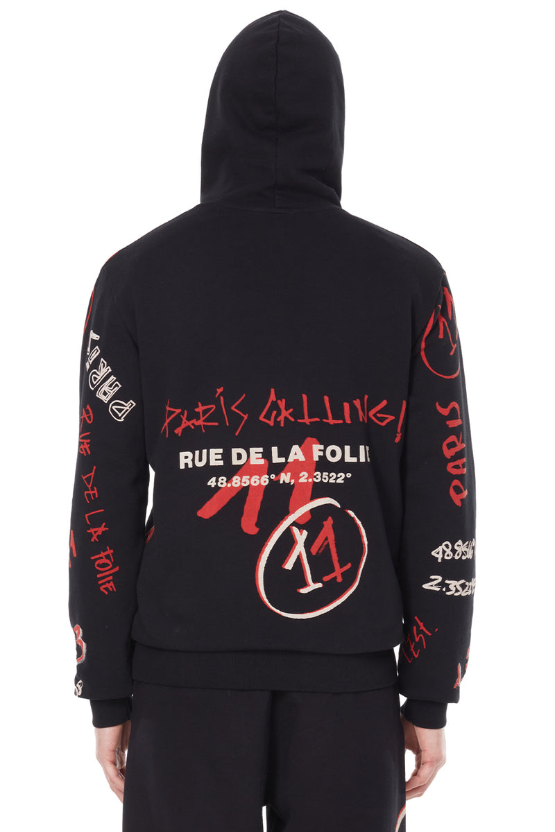 Eleven Paris KNIT GRAFFITI AOP HOODED SWEATSHIRT (BLACK AOP)