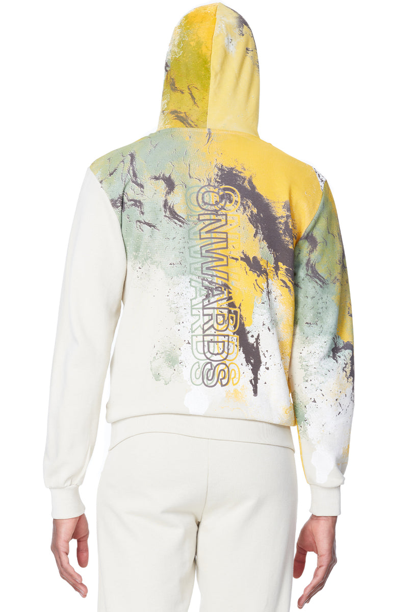 Eleven Paris KNIT ABSTRACT AOP ZIP FRONT HOODED SWEATSHIRT (OATMEAL)