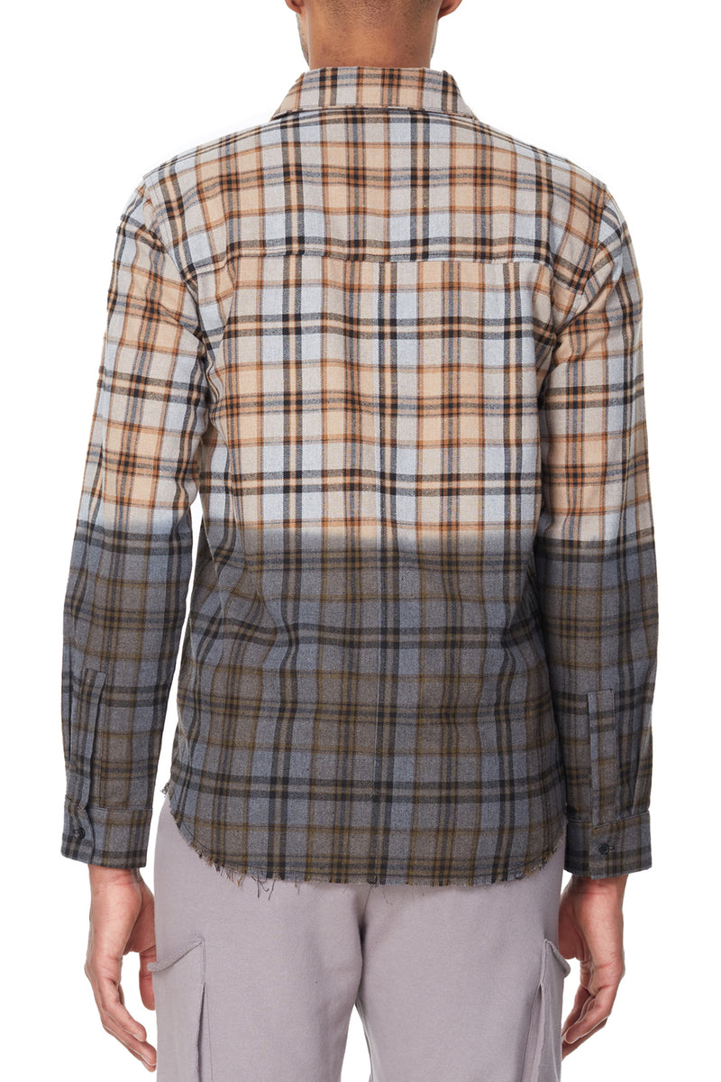 Eleven Paris WOVEN DIP DYE RAW EDGE PLAID SHIRT (GULL GREY PLAID)